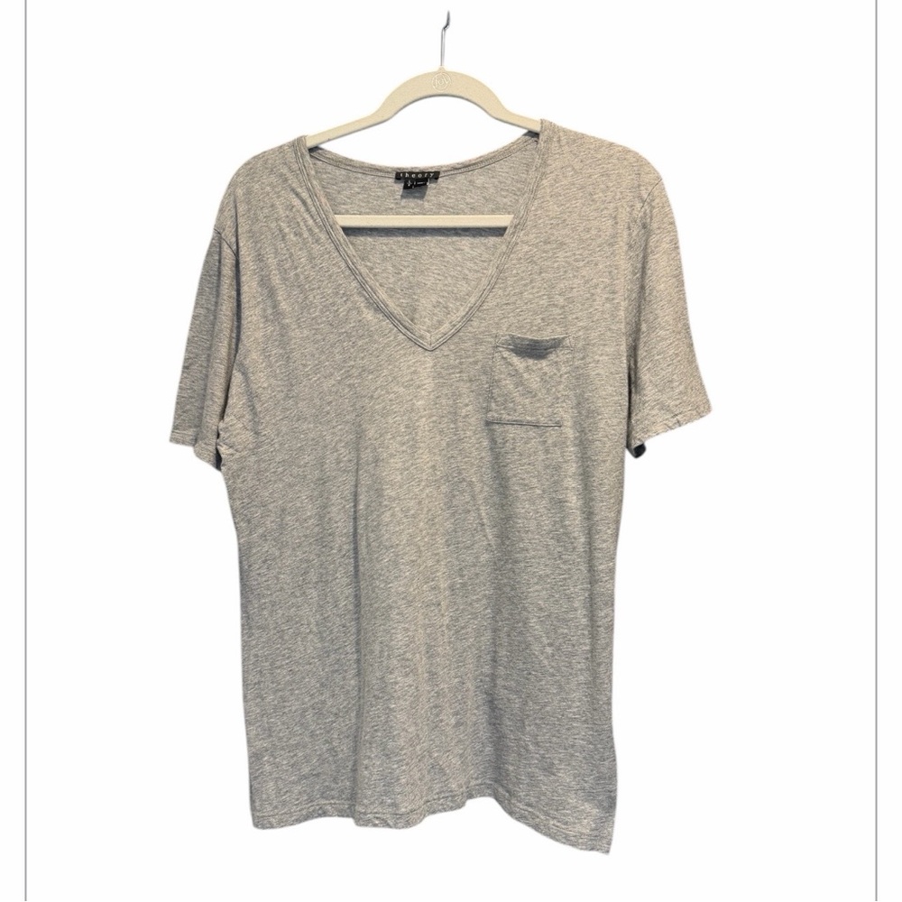 Theory Gray V-Neck Pocket T-Shirt.